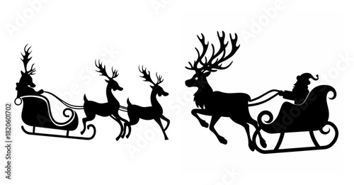Silhouette of santa's sleigh pulled by majestic reindeer in motion for holiday celebration