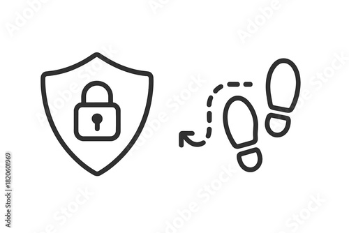 Secure digital footprint protection shield padlock and tracked footsteps path for online privacy