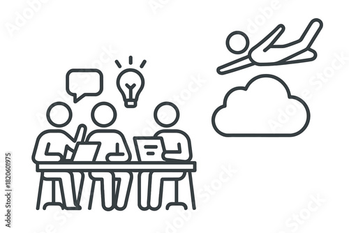 Business team generating new ideas and utilizing cloud technology concepts
