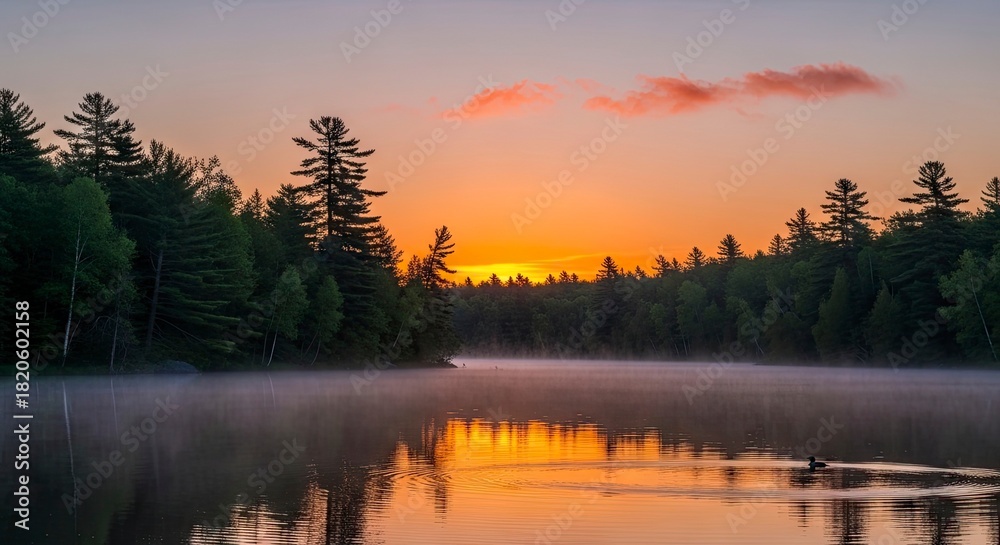 Fototapeta premium Sunrise Serenity - A Tranquil Lake Scene at Dawn.