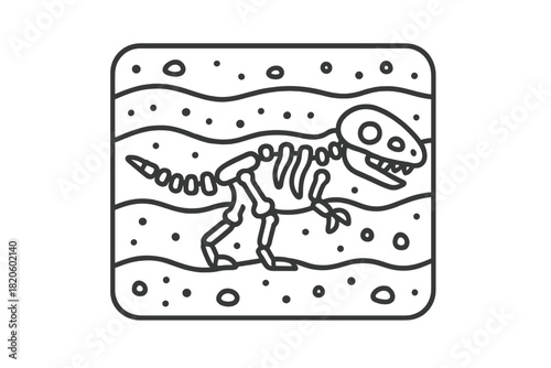 Fossilized dinosaur skeleton unearthed in layers of sedimentary rock and soil