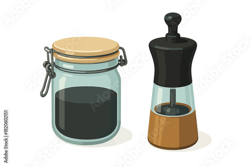 Airtight glass container and manual pepper mill for cooking and seasoning