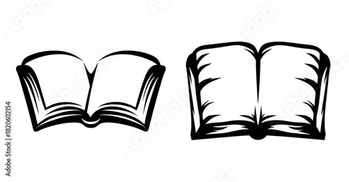Simple open books two styles hand drawn sketch icons symbolizing knowledge literature reading and learning