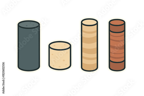 Set of four geological core samples showing different soil and rock layers