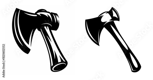 Two vintage axe illustrations displaying sharp blades and sturdy handles on a white canvas