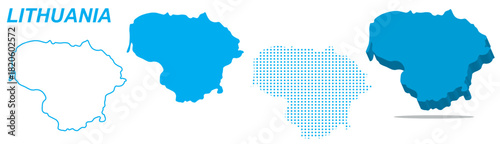 Lithuania Map Vector Set, Baltic Europe Outline Silhouette Dotted 3D Solid Shapes, Country Infographic Template, Editable EPS Geography