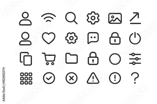 Essential set of minimal line icons for modern web and mobile application interfaces