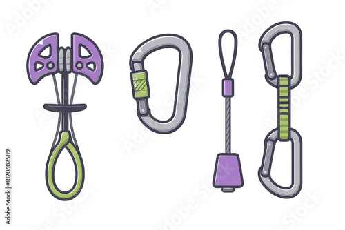 Mountaineering and rock climbing equipment set for safety and protection