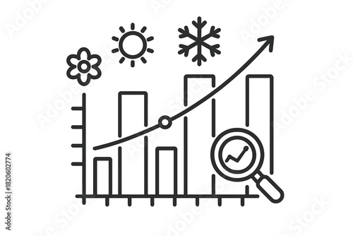 Analyzing seasonal data trends and performance growth represented by a rising bar chart