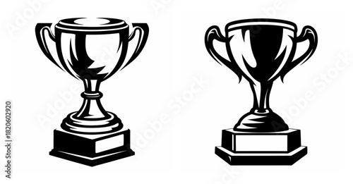 Two vintage trophy awards on celebrating success achievement and victory in competitions sporting events championships