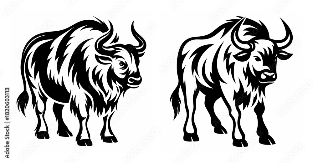 Obraz premium Stylized ox graphics two powerful bulls standing side by side majestic bovine art