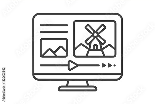 Desktop computer monitor screen showing a video player interface with media content and playback controls