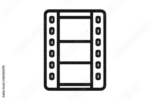 Minimalist black and white film strip with distressed texture symbolizing cinema and video production
