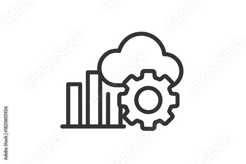 Cloud data management and analytics configuration featuring bar chart and settings gear