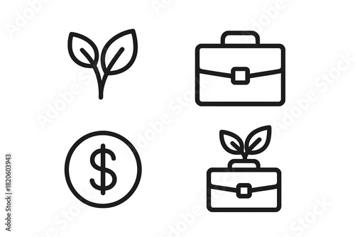 Business growth, financial investment, startup success, and corporate responsibility symbols
