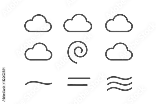 Minimalist outline symbols for weather and atmospheric conditions interface design