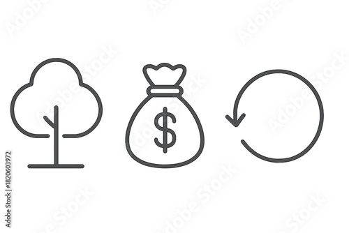 Financial sustainability and ecological investment loop represented by line icons