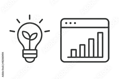 Sustainable business growth concept with lightbulb plant sprout and financial chart icon