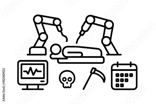 Robotic surgical procedure, patient monitoring, mortality, and appointment scheduling icons
