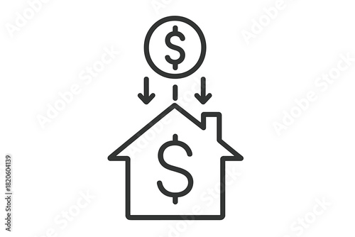 Dollar currency flowing into a residential property structure representing mortgage payment