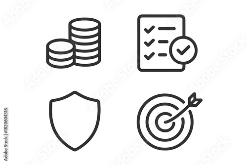 Essential business concepts featuring finance, security, planning, and success