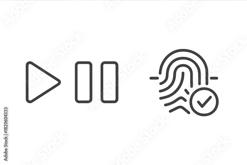 Modern line icons featuring biometric security authentication and media controls