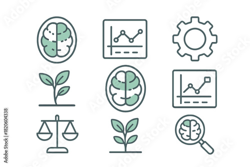Set of conceptual symbols for business strategy analysis growth and ethical balance