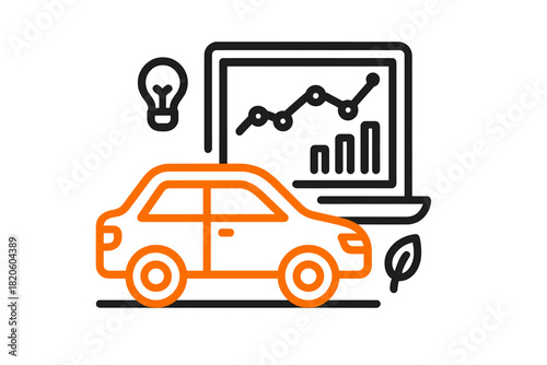 Electric car data analysis and innovation concept with performance graph and sustainability icon