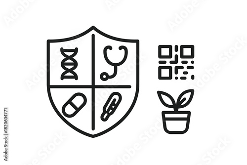 Shield symbol for comprehensive healthcare, genetic science, and medical diagnostics
