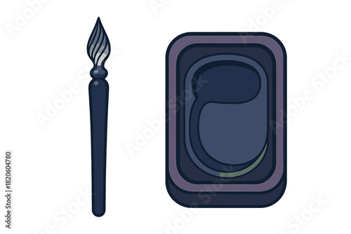 Elegant glass dip pen and dark inkwell for traditional calligraphy and vintage writing