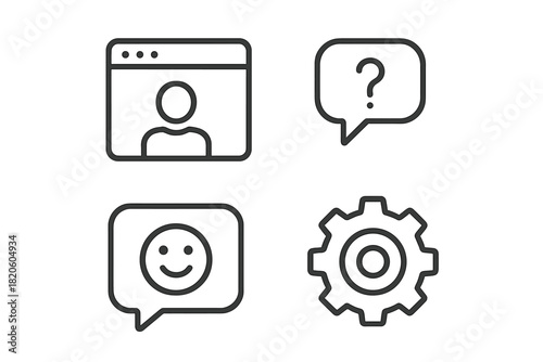 Collection of essential outline icons for user profile, help, feedback, and system settings