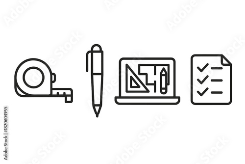 Essential tools and planning icons for architecture, construction, engineering, and design projects