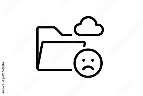 Digital cloud storage folder synchronization failure icon showing a sad face symbol