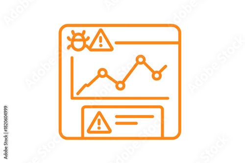 Digital dashboard interface displaying online data analysis, security threats, system bugs, and performance warnings