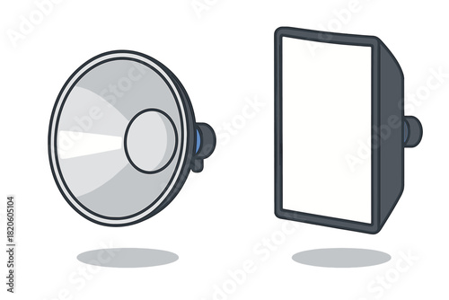 Professional studio photography lighting equipment set with reflector and rectangular softbox