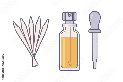 Perfume testing kit with blotters, spray bottle, and dropper for essential oils