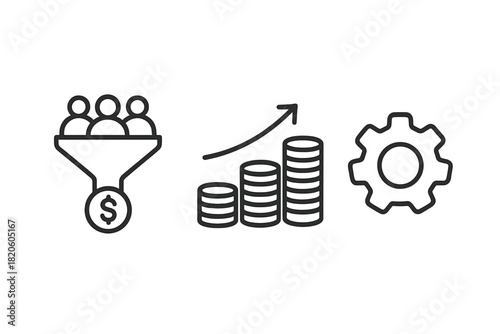 Abstract business concepts: customer conversion, rising profit, workflow optimization