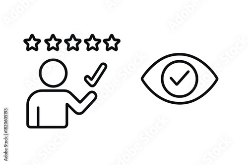User rating and view confirmation icons set with five stars and checkmarks
