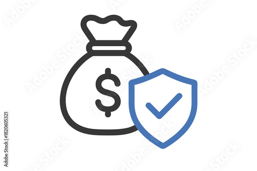 Dollar sign money bag protected by shield symbolizing financial security and safety