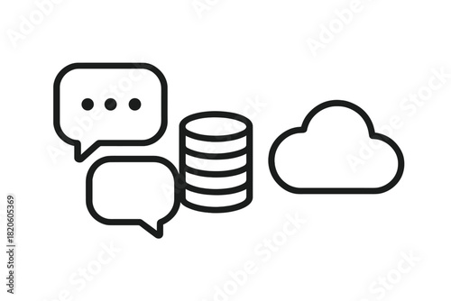 Communication chat bubbles, data storage cylinder, and cloud computing network symbols
