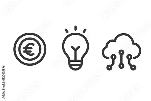 Minimalist business symbols for finance, innovation, and cloud computing technology