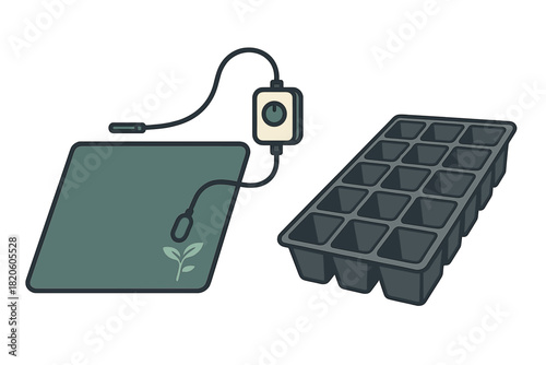 Heating mat and multi-cell planting tray for starting seeds indoors