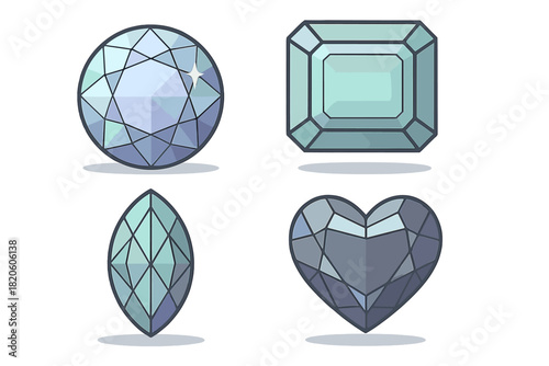 Collection of precious gems featuring round, emerald, marquise, and heart shapes