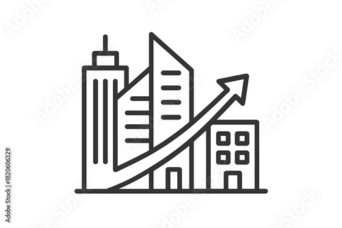 Modern city skyline buildings showing a significant upward trend and symbolizing strong market growth and financial success