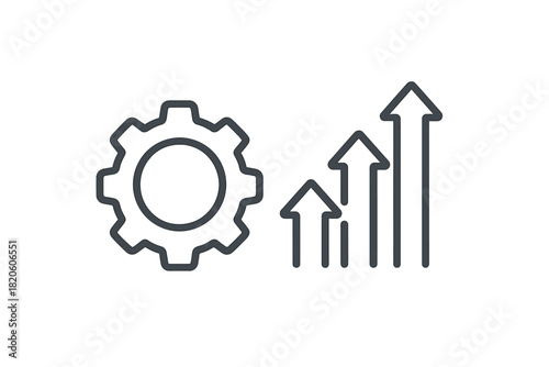 Mechanical gear and upward trend arrows symbolizing system progress and development