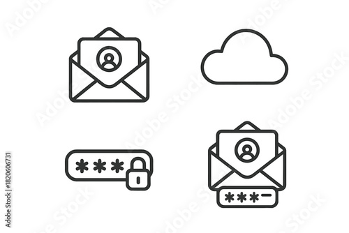 Data protection, secure login, cloud storage, and confidential email symbols