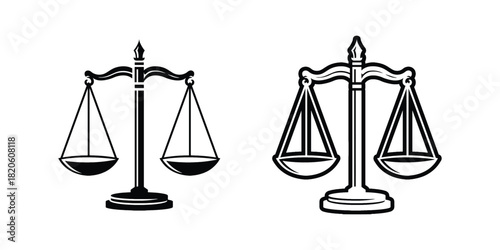 Justice Scale Icon. Black and White Balance Symbol Illustration