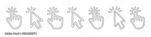 Computer mouse click cursor isolated on transparent. Cursors icons click set. Clicking finger. Computer mouse click. Arrow Vector illustration.