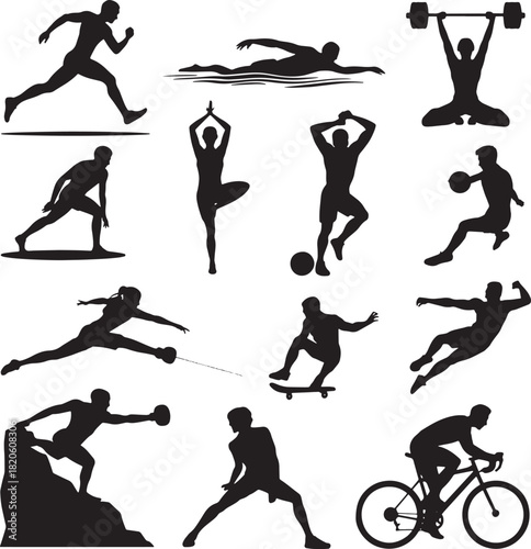 People involve in sports activities as running swimming weightlifting yoga soccer basketball
