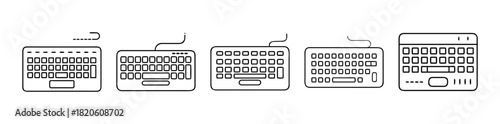 Computer keyboard line art icons collection for technology and office